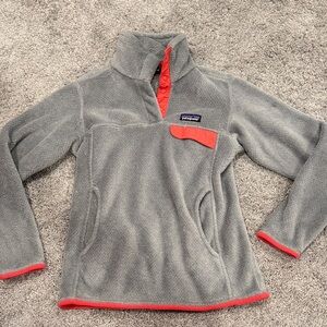 Patagonia Gray Fleece Pullover with Red Trim